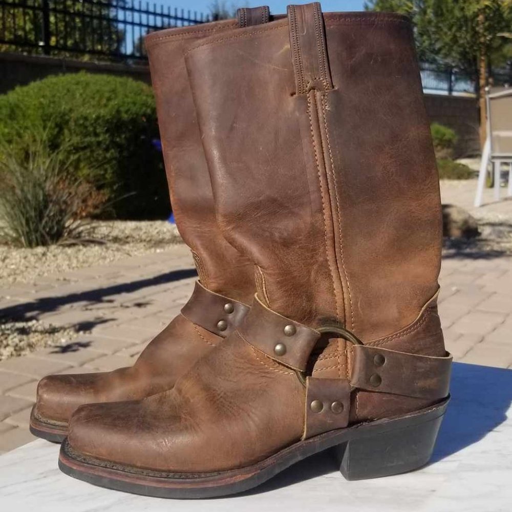 FRYE Vintage Harness 12R Brown Leather Biker Moto Motorcycle Boots Size 8